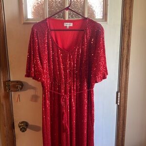STUNNING Red Sequin Floor Length Dress